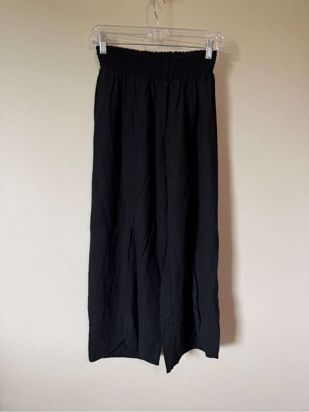 land’n’sea linen blend smock waist slit wide leg black pull on easy pants size S - Picture 2 of 6